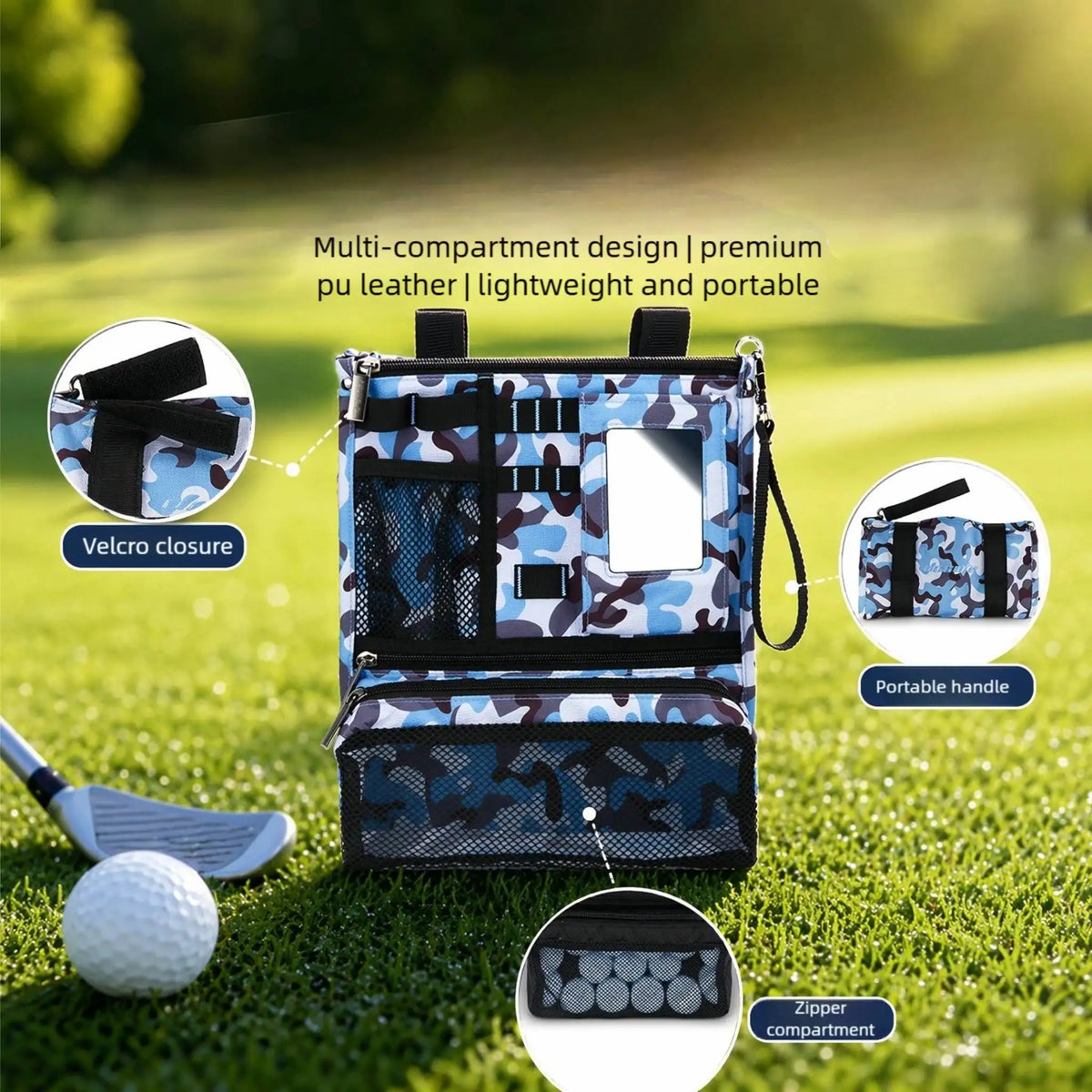 Golf Cart Multi-Zipper Storage Organizer