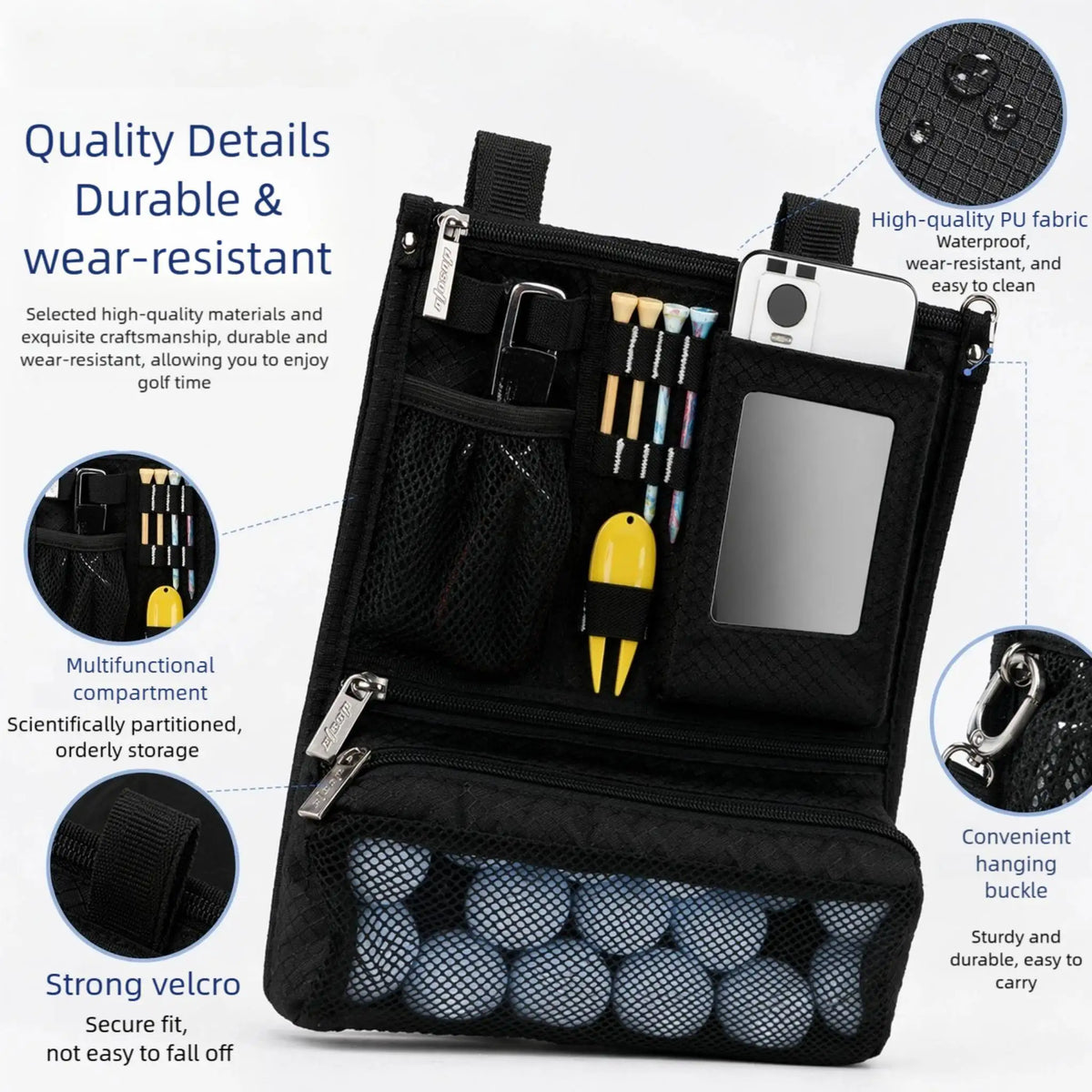 Golf Cart Multi-Zipper Storage Organizer