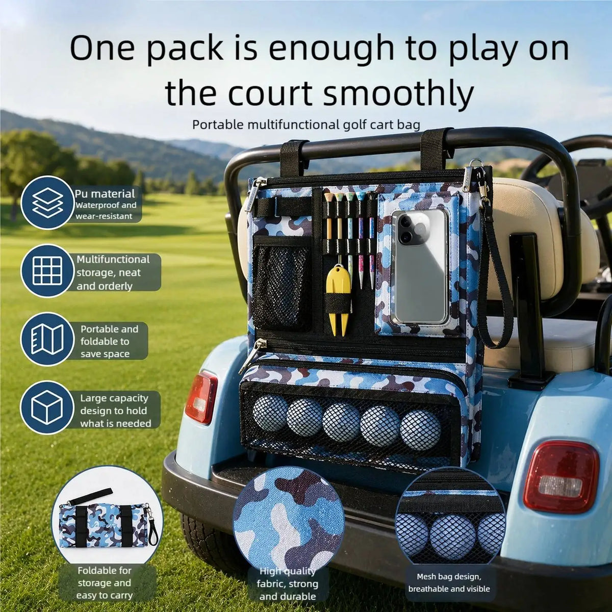 Golf Cart Multi-Zipper Storage Organizer