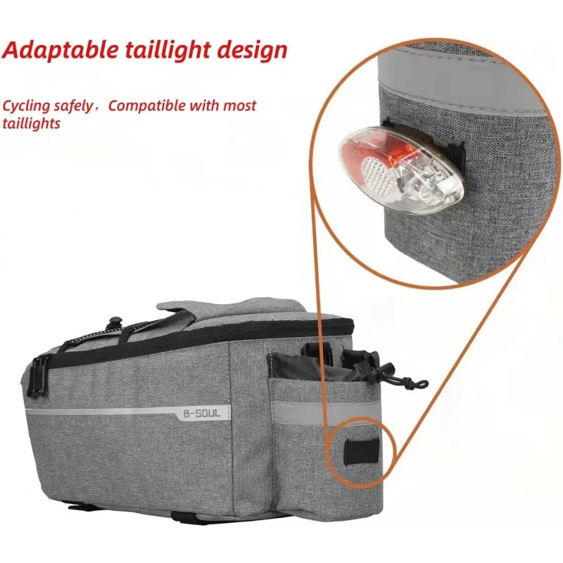 Bike Rack Bag, Bicycle Rear Rack Storage Luggage, 8L Insulated Trunk Bag, Waterproof with Reflective Stripes (Black)