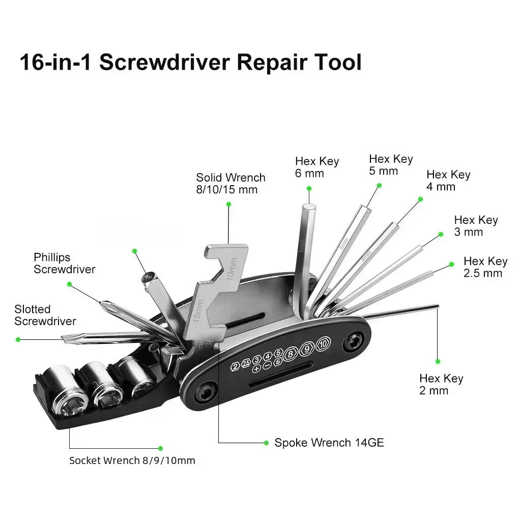 Bicycle Repair Tool Kit Multi Function Folding Bike Repair Tool Wrench Set Tire Repair Tool Motorcycle Tool Spanner Screwdriver