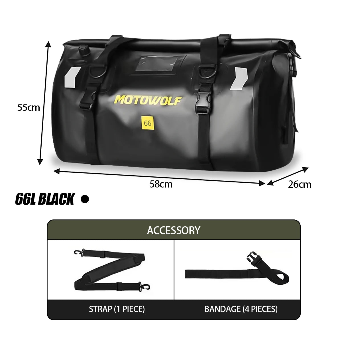 Waterproof Motorcycle Tail Bag — 20L, 40L or 66L