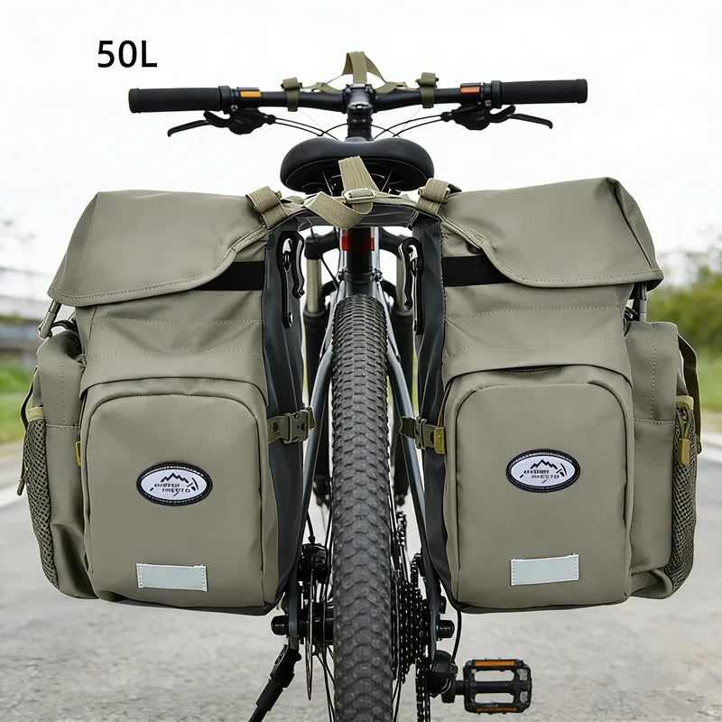 2026 Bicycle Bag 50L Nylon Bike Rear Rack Trunk Bike Luggage Back Seat Pannier Reflective Cycling Storage Bicycle Accessories
