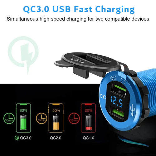12V/24V QC 3.0 USB Charger Socket with Voltmeter