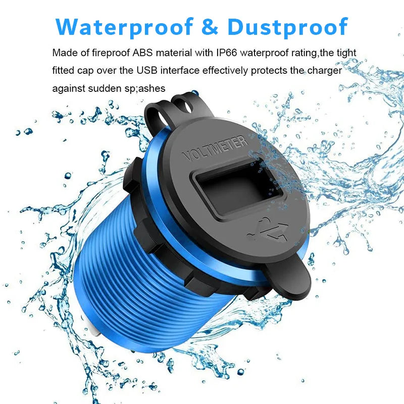 Quick Charge 3.0 USB Charger Socket Power 12V/24V USB Car Outlet with LED Digital Voltmeter for Marine Boat Motorcycle Truck