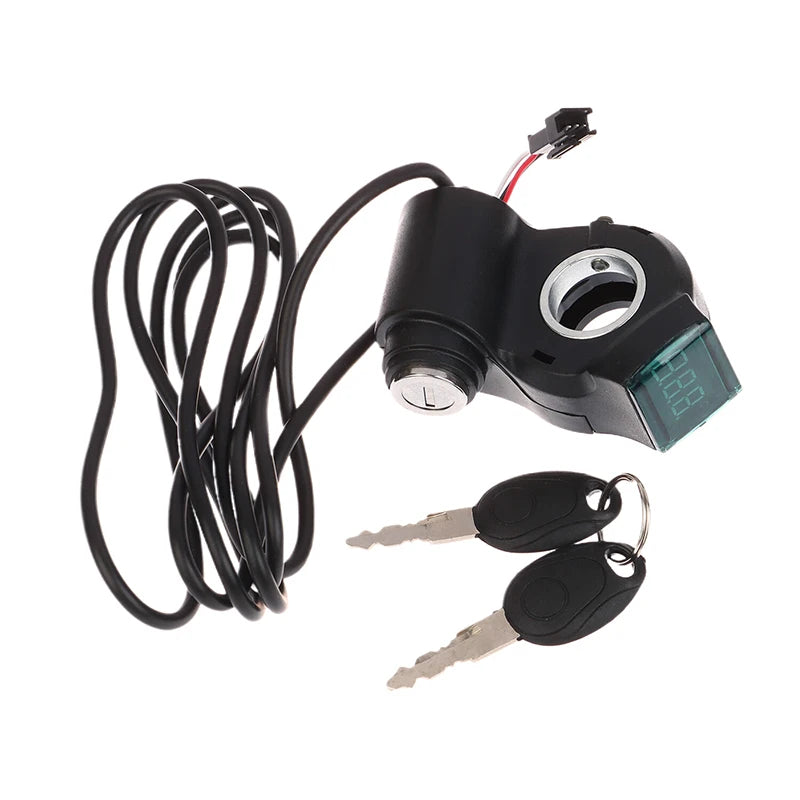 E-bike Power Switch Lock Power Display Thumb Throttle With Key 12V-99V Electric Scooter Handlebar Ignition Switch Key Power Lock