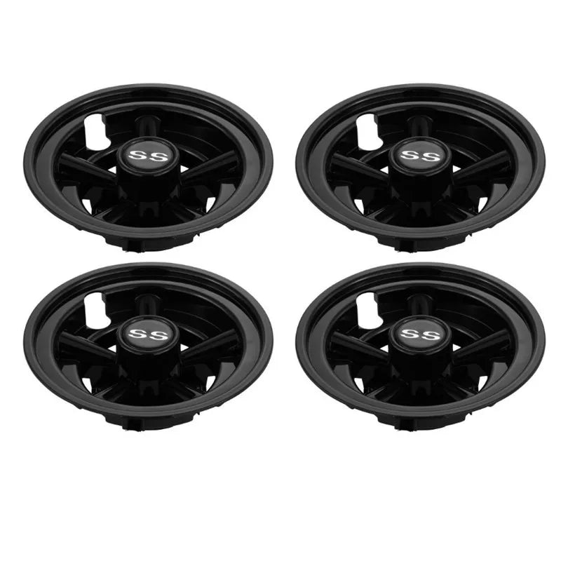 Golf Cart 8" SS Black Wheel Covers- EZGO, Club Car, Yamaha- Universal (Set of 4)