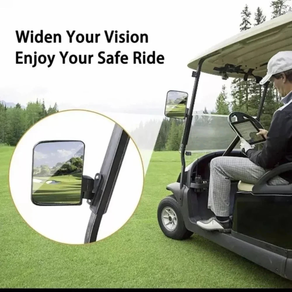 Golf Cart Side Mirrors, Universal Rear View Mirror for 0.75"-1.25" Square Rail, Folding Design Compatible with EZGO, Club Car