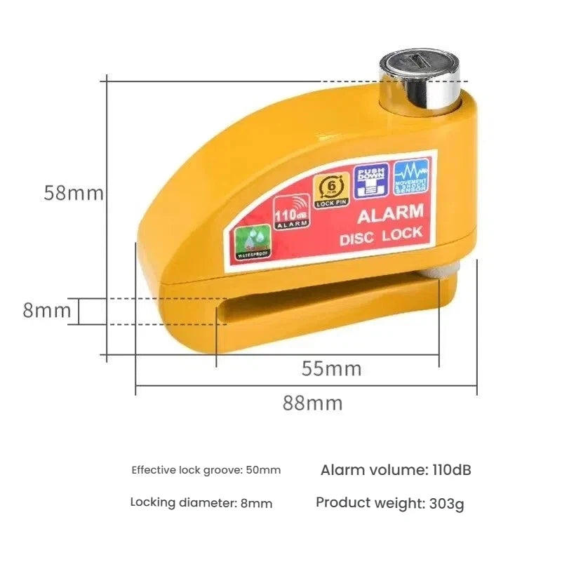 Scooter Motorcycle Bicycle Alarm Lock Wheel Disc Brake Waterproof Anti-Theft Aluminum Alloy Safety Brake Lock Moto Aaccessories