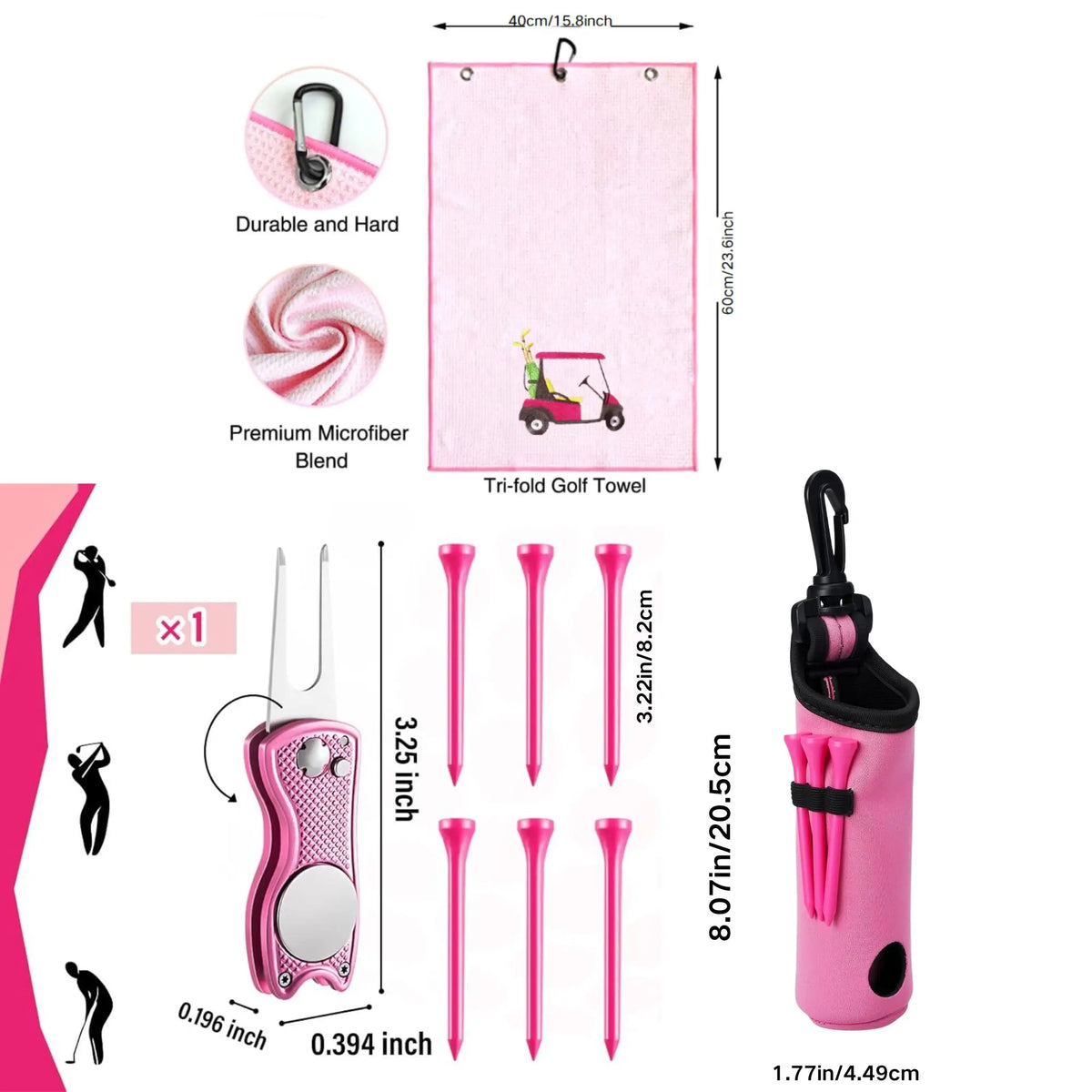 10 Pcs Golf Accessories Kit, Include Golf Ball Bag with Hook Towel Tees Magnetic Ball Marker Divot Tool Cleaner Brush for Women