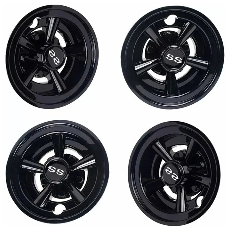 Golf Cart 8" SS Black Wheel Covers- EZGO, Club Car, Yamaha- Universal (Set of 4)