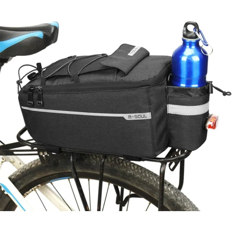 Bike Rack Bag, Bicycle Rear Rack Storage Luggage, 8L Insulated Trunk Bag, Waterproof with Reflective Stripes (Black)
