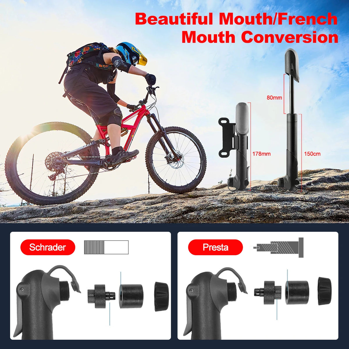 Mini Portable Bicycle Pump Air Pressure Gauge Mountain Bike Pump Outdoor AV/FV Valve MTB Bike Air Inflator