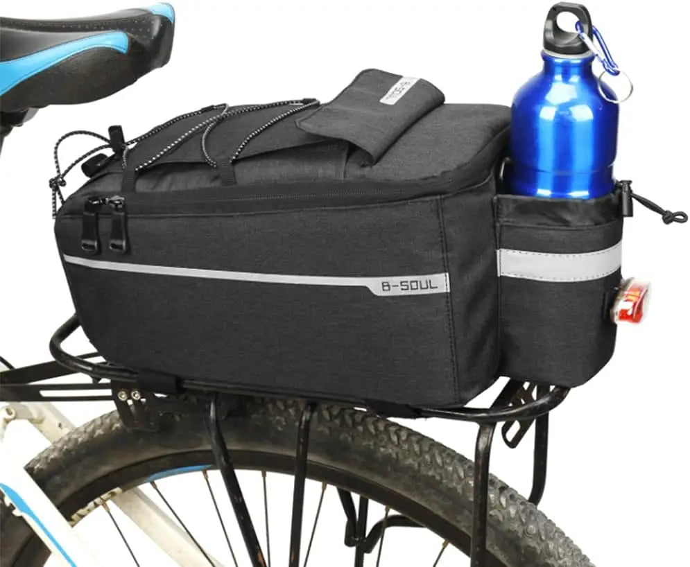 Bike Rack Bag, Bicycle Rear Rack Storage Luggage, 8L Insulated Trunk Bag, Waterproof with Reflective Stripes (Black)