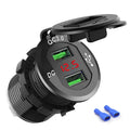 Quick Charge 3.0 USB Charger Socket Power 12V/24V USB Car Outlet with LED Digital Voltmeter for Marine Boat Motorcycle Truck