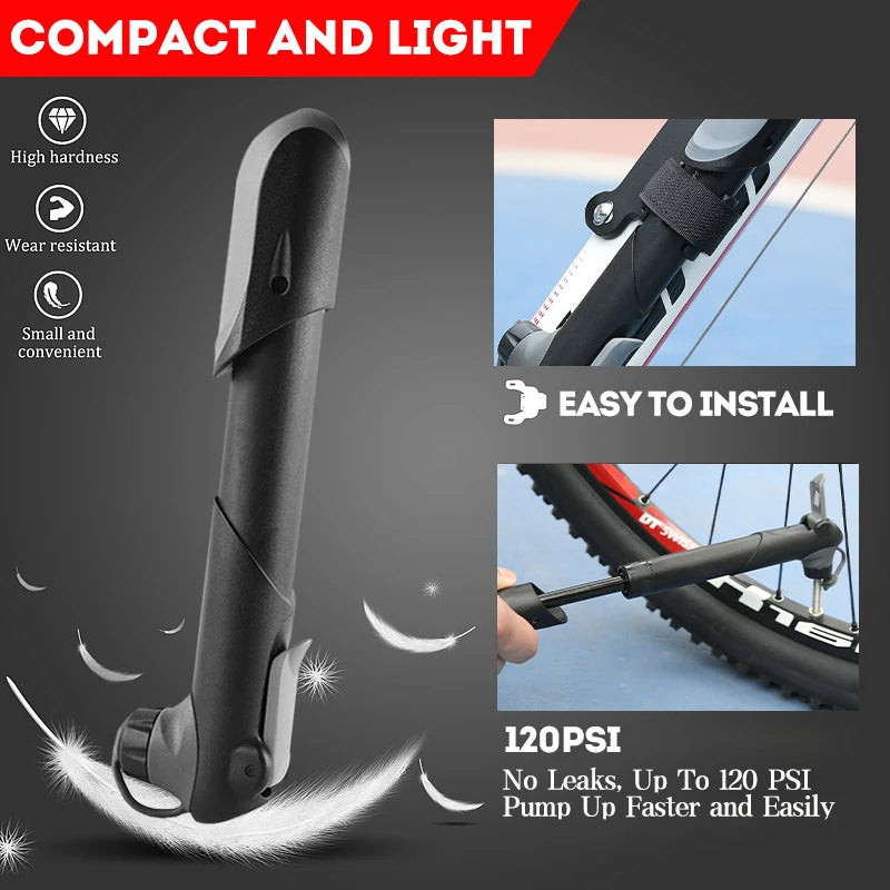 Mini Portable Bicycle Pump Air Pressure Gauge Mountain Bike Pump Outdoor AV/FV Valve MTB Bike Air Inflator