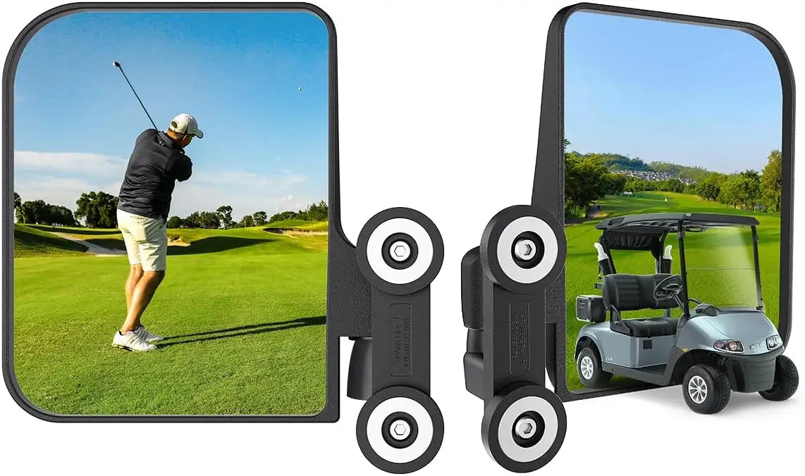 Golf Cart Side Mirrors, Universal Rear View Mirror for 0.75"-1.25" Square Rail, Folding Design Compatible with EZGO, Club Car