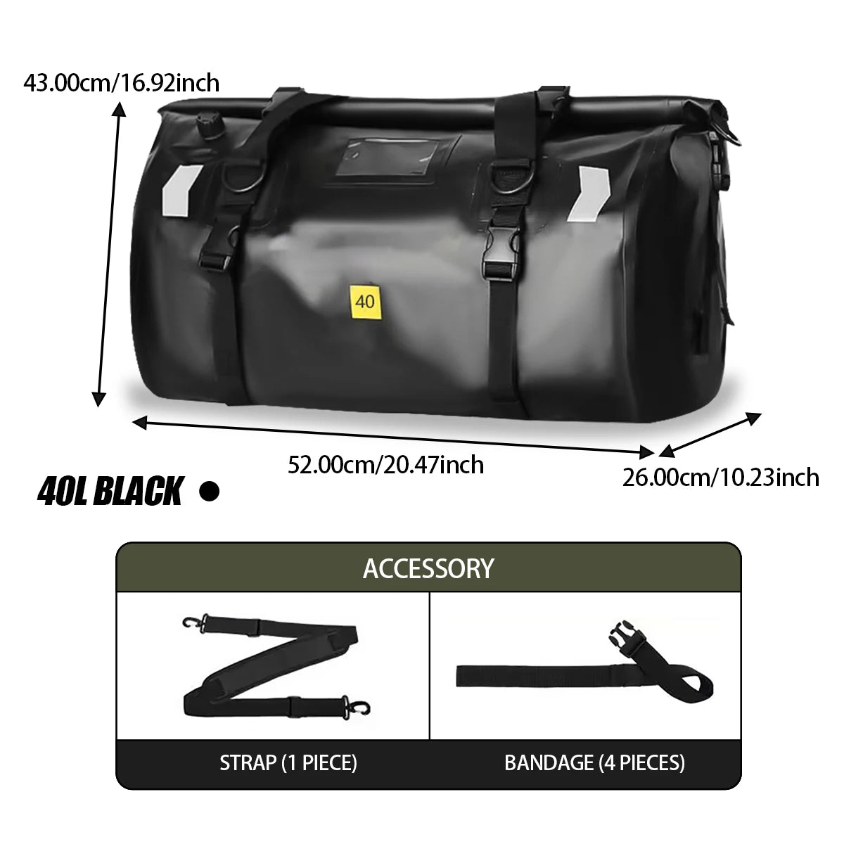 Waterproof Motorcycle Tail Bag — 20L, 40L or 66L
