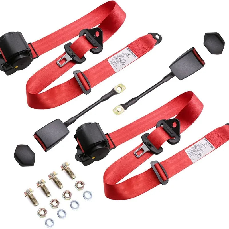 Scalable 3-point Car Seat Belt Driver's Seat Belt with Emergency Locking Car Replacement Parts Truck Golf Cart Seat Belt 2pcs