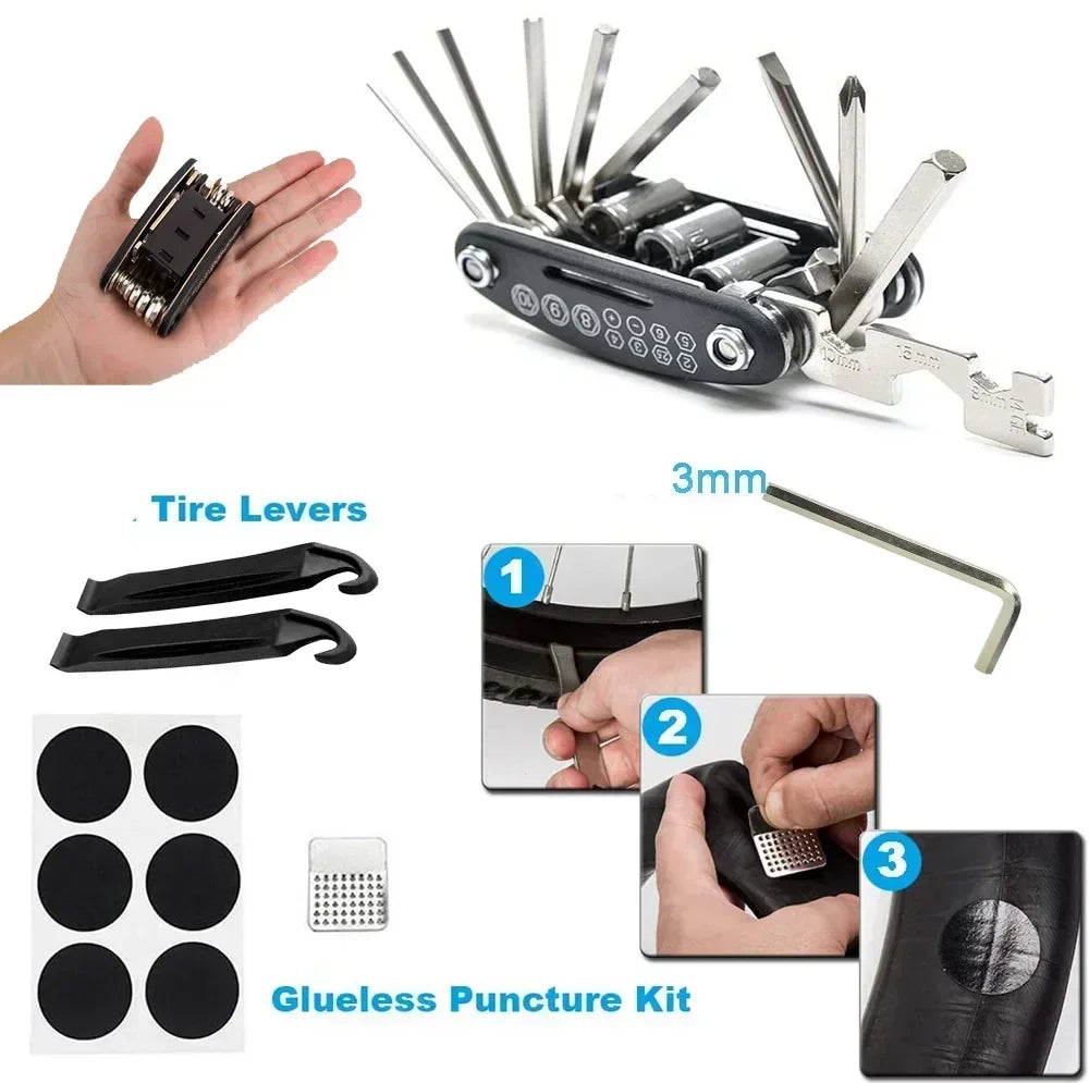 Bicycle Repair Tool Kit Multi Function Folding Bike Repair Tool Wrench Set Tire Repair Tool Motorcycle Tool Spanner Screwdriver
