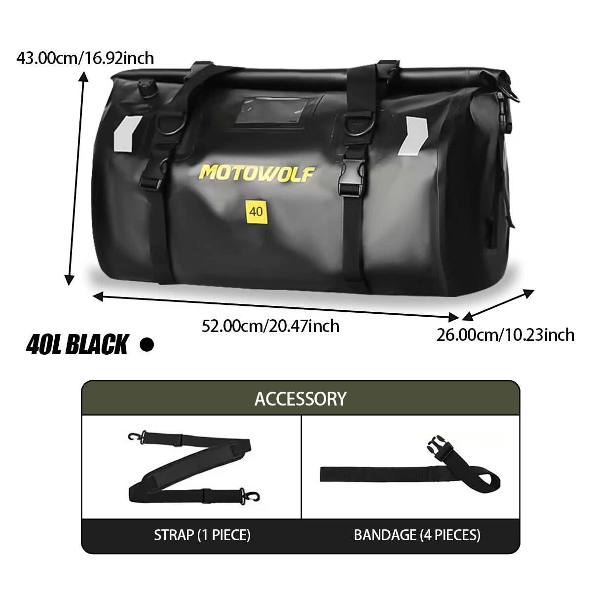 Waterproof Motorcycle Tail Bag — 20L, 40L or 66L