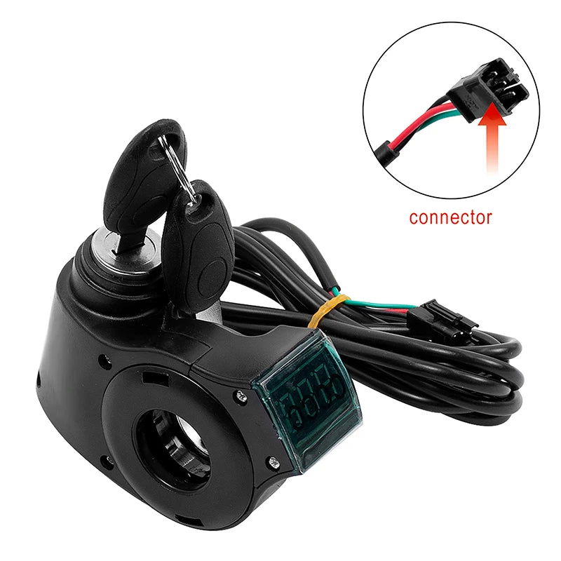E-bike Power Switch Lock Power Display Thumb Throttle With Key 12V-99V Electric Scooter Handlebar Ignition Switch Key Power Lock