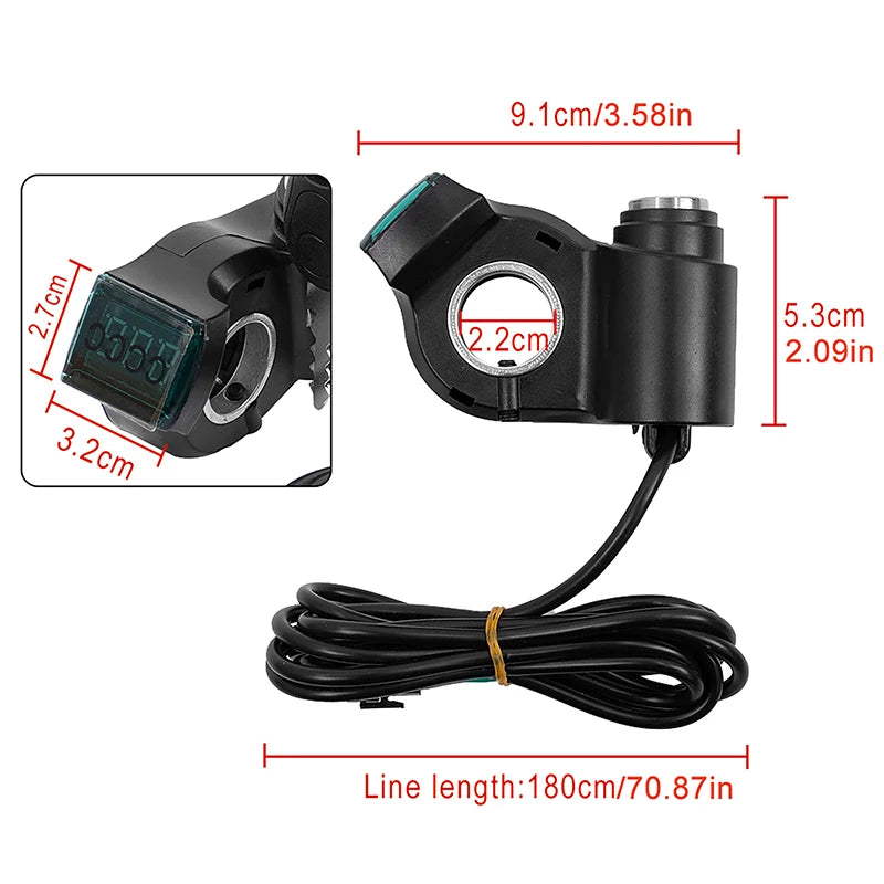 E-bike Power Switch Lock Power Display Thumb Throttle With Key 12V-99V Electric Scooter Handlebar Ignition Switch Key Power Lock