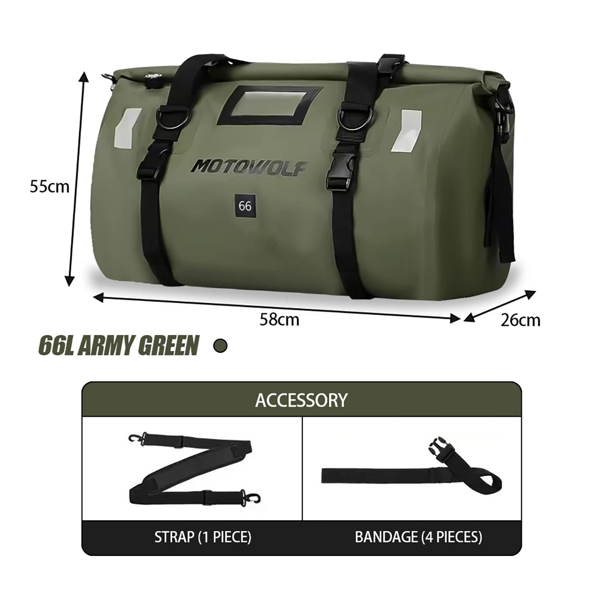 Waterproof Motorcycle Tail Bag — 20L, 40L or 66L