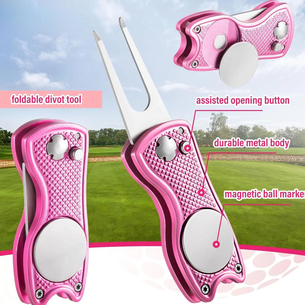 10 Pcs Golf Accessories Kit, Include Golf Ball Bag with Hook Towel Tees Magnetic Ball Marker Divot Tool Cleaner Brush for Women
